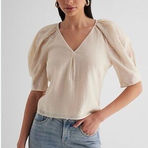 Express Cream Puff-Sleeve V-Neck Blouse